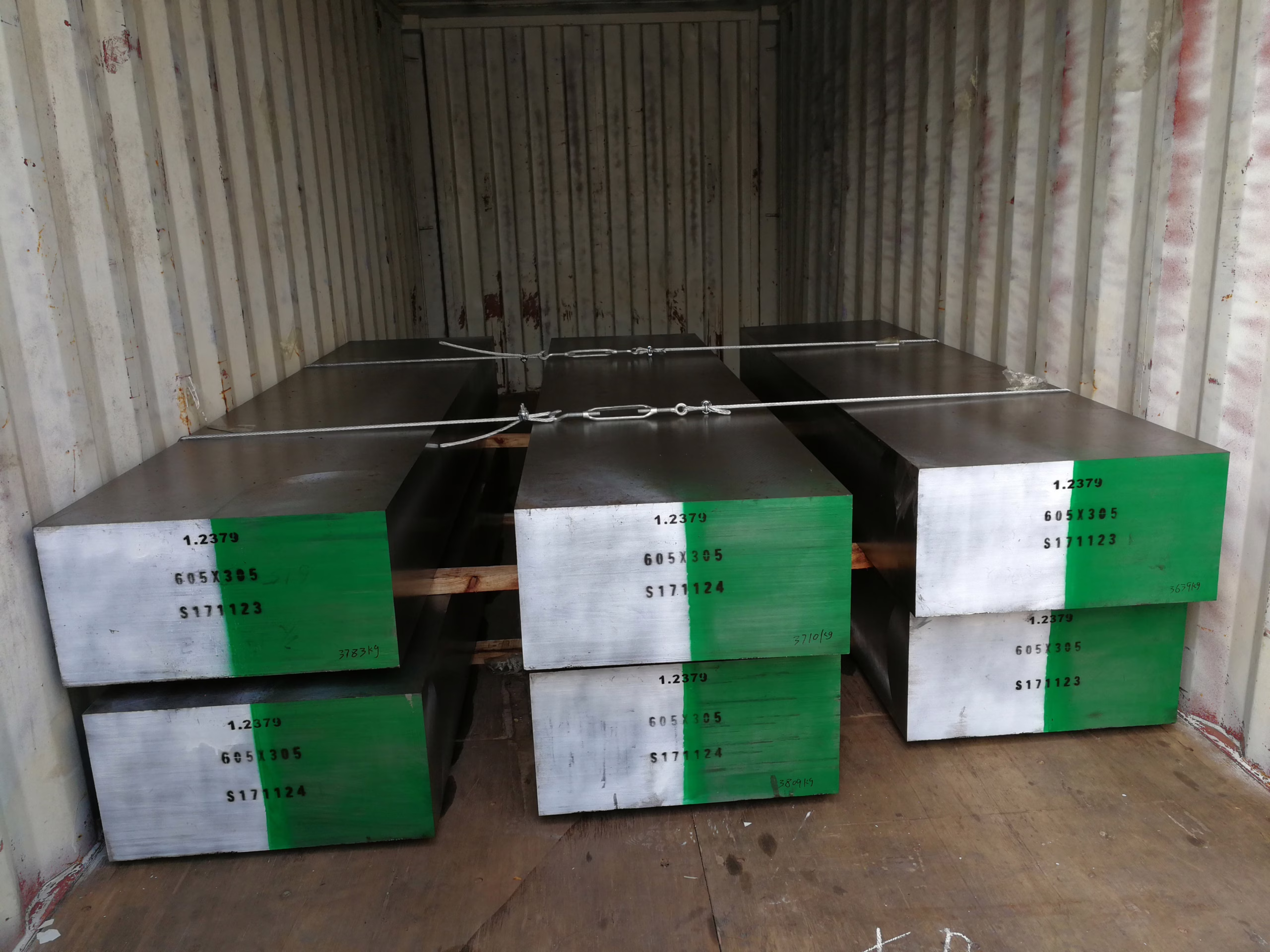 Packed and labeled tool steel prepared for export shipment
