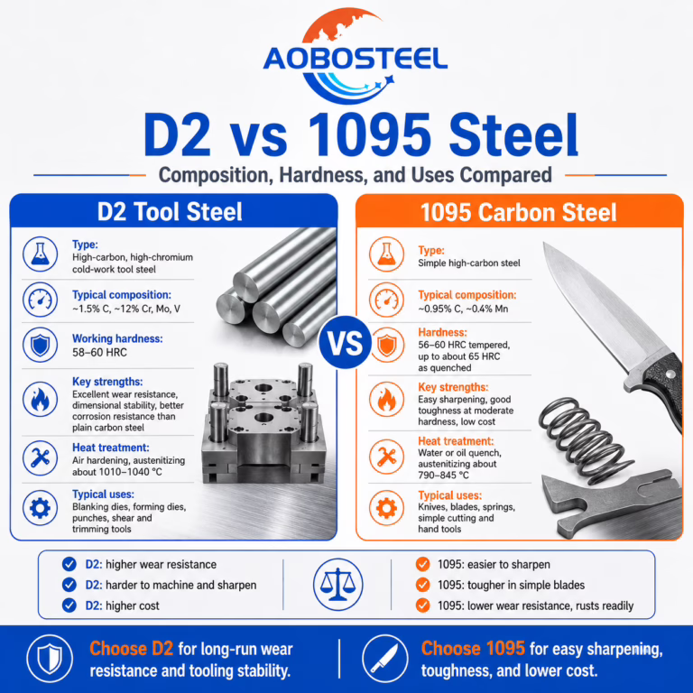 D2 vs 1095 Steel: Hardness, Wear, and Uses Compared
