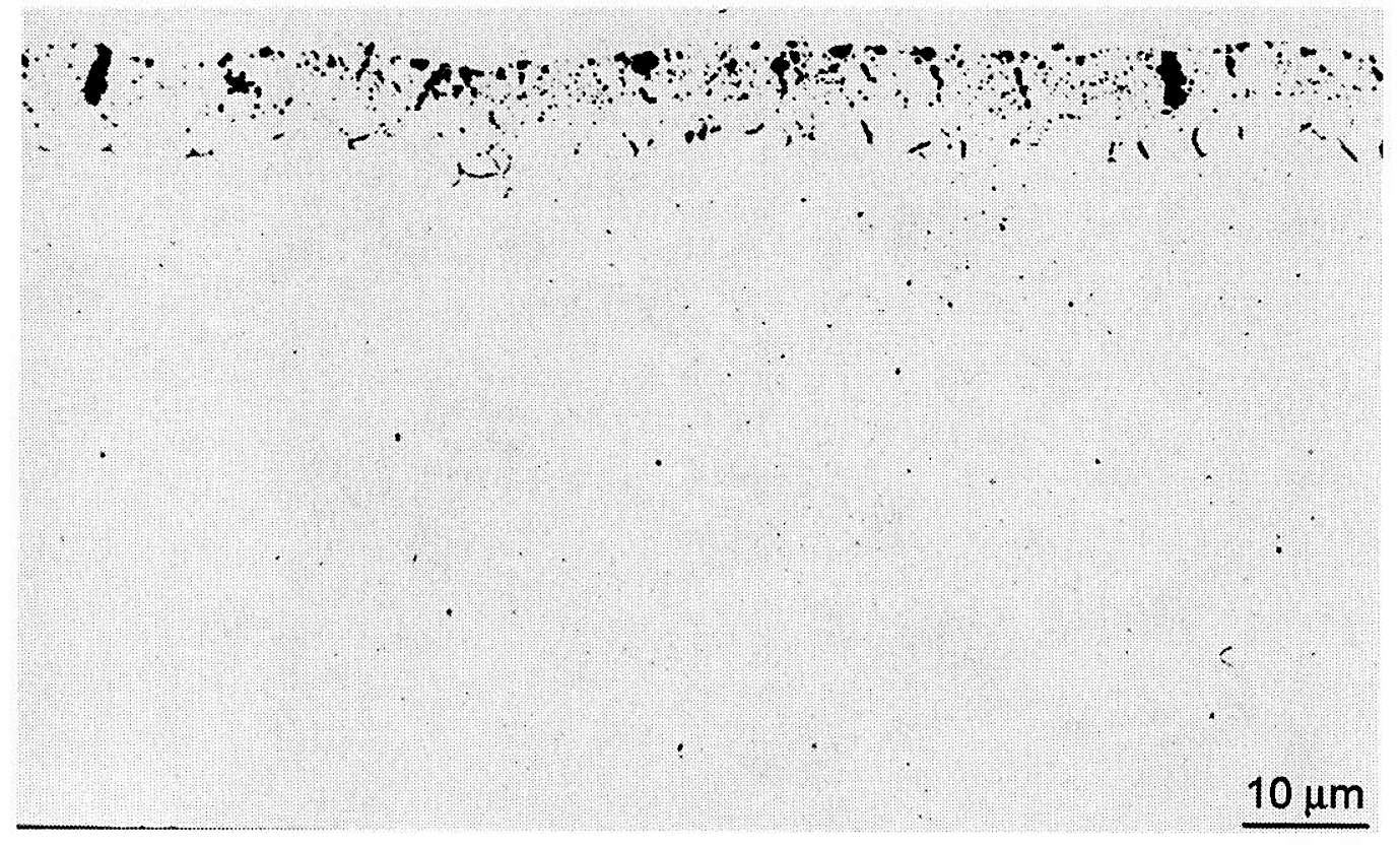 Surface intergranular oxidation in the carburized case of 15CrNi6, light micrograph
