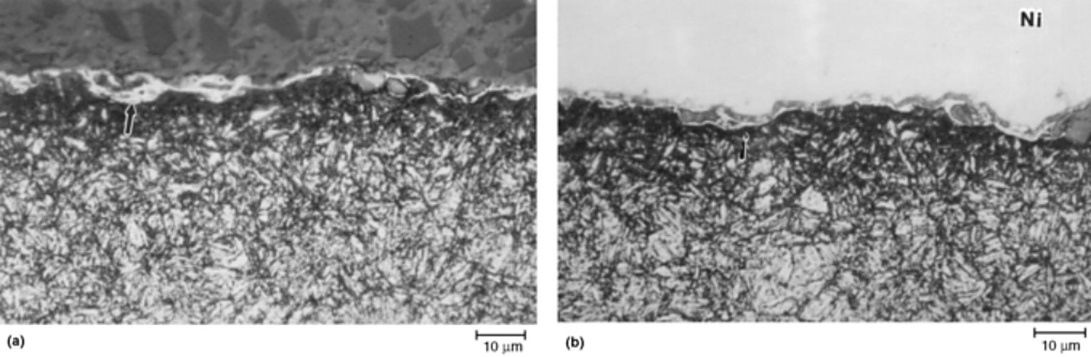 AISI H13 tool steel ion nitrided, white etching iron nitride layer, Vilella's reagent, 1000x