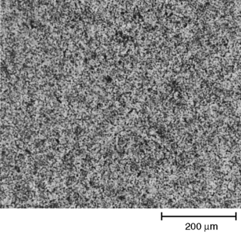 AISI A10 tool steel as received mill annealed at 100x, structure poorly resolved, nital
