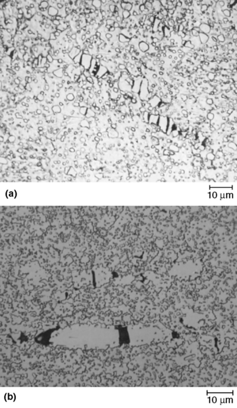 Cracked carbides from excessive cold deformation in 440B and 440C martensitic stainless steel