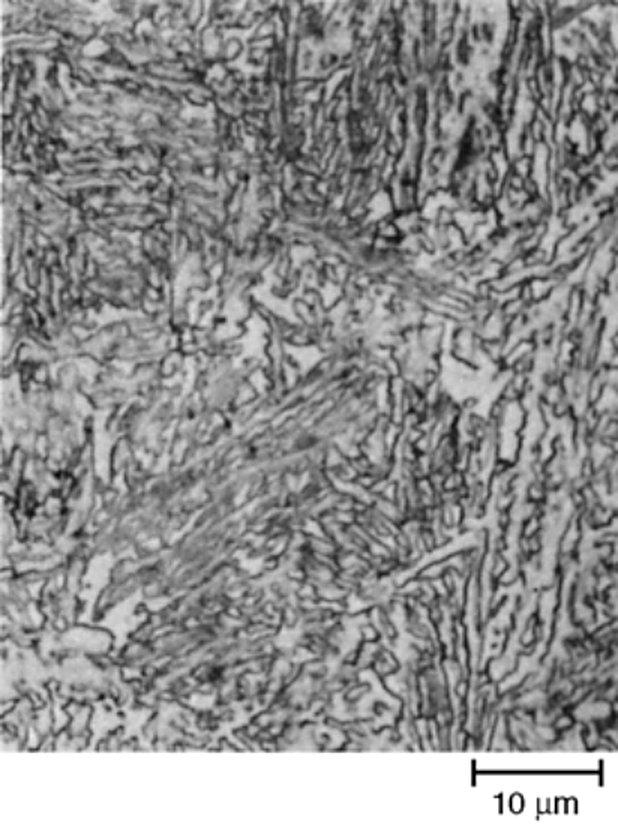 AISI S5 tool steel isothermally transformed at 400 C for 1 hour, lower bainite, 1000x