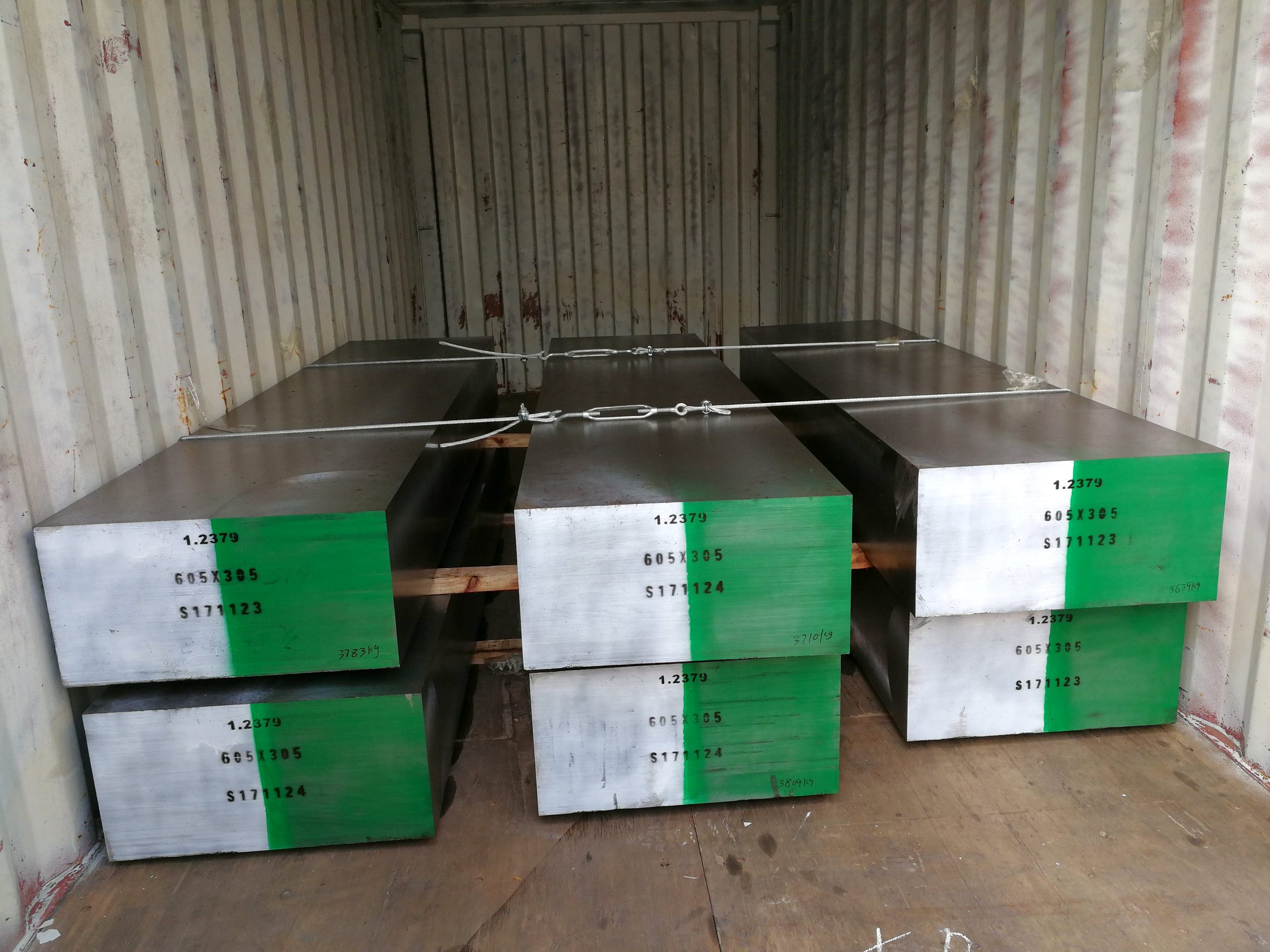 1.2379 cold work tool steel blocks loaded in a sea container