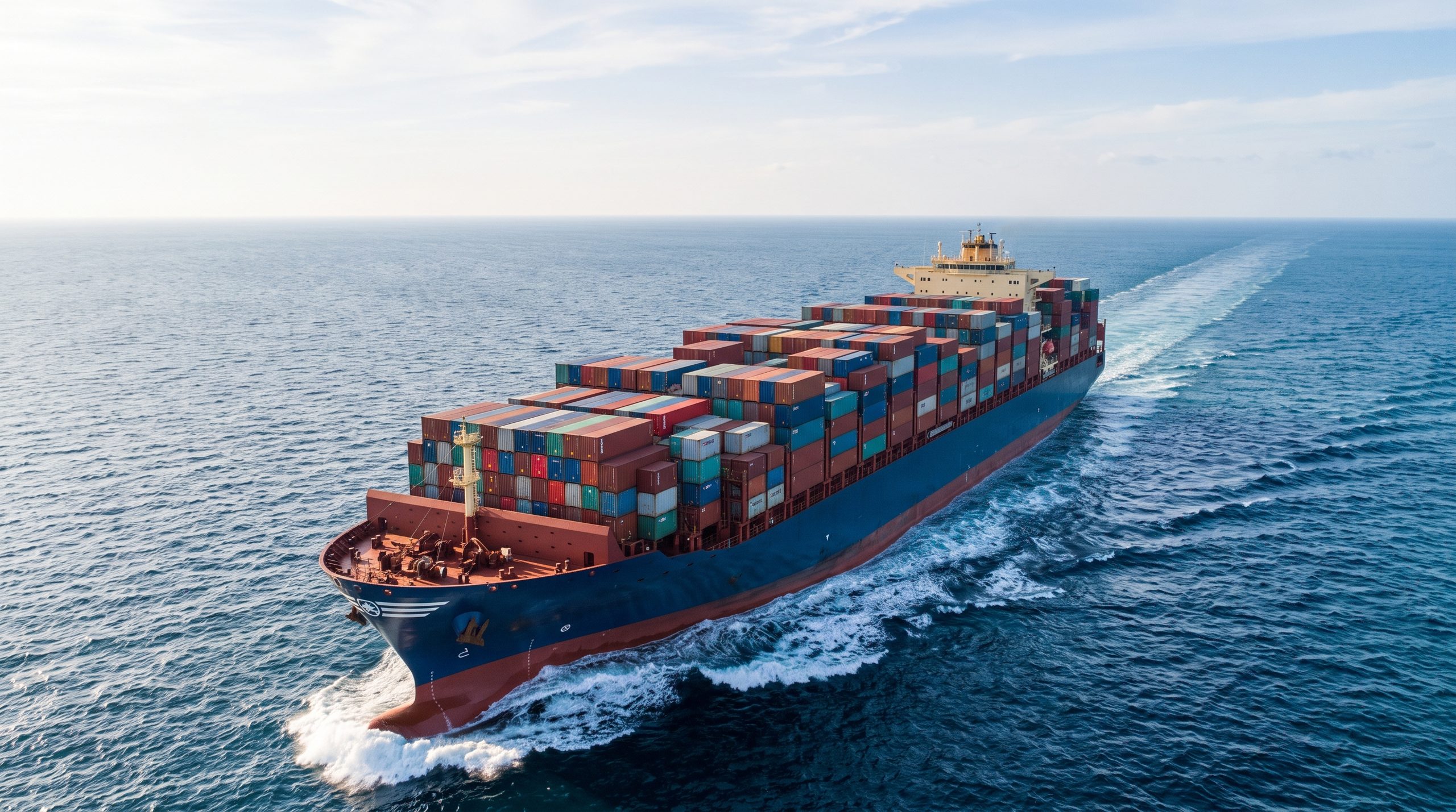 Tool steel container loaded on a container ship at sea
